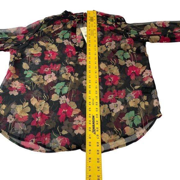 Lauren Ralph Lauren Floral Blouse Top Sheer Black Career Whimsygoth Womens 1X - Picture 14 of 15